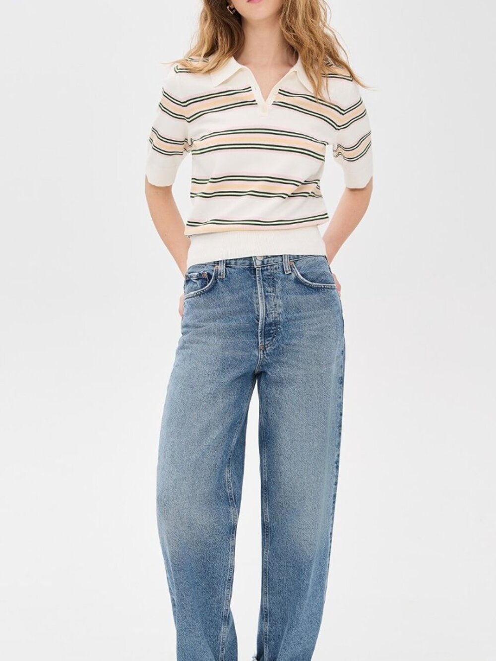 Reformation Campbell Short-Sleeve Polo Sweater Top